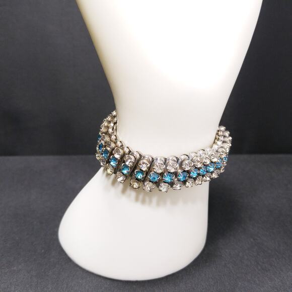 Vintage Rhinestone Expansion Bracelet, Clear & Turquoise, 1950s - Picture 10 of 10